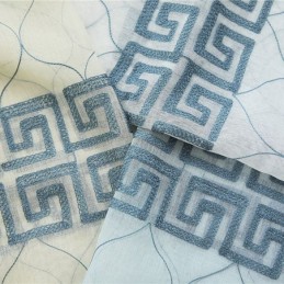 Cortina De Luxo Com Tela Bordada Geométrica Transparente E Tule De Alta Qualidade Feito Sob Medida