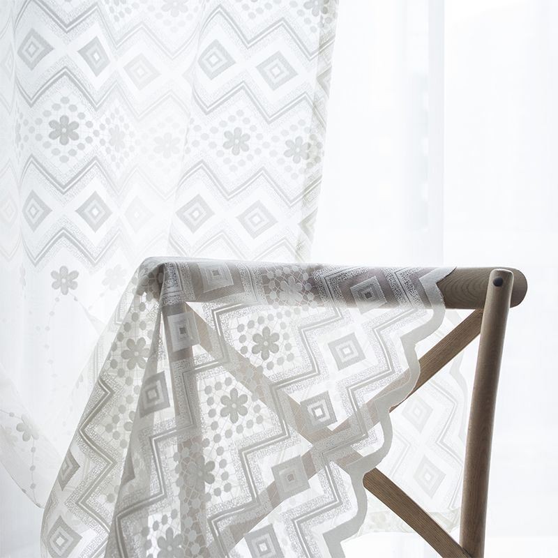 Cortinas Brancas Transparentes Com Losangos Para Janela Da Sala De Estar E Quarto
