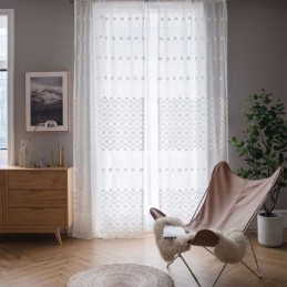 Cortinas Brancas Transparentes Com Losangos Para Janela Da Sala De Estar E Quarto