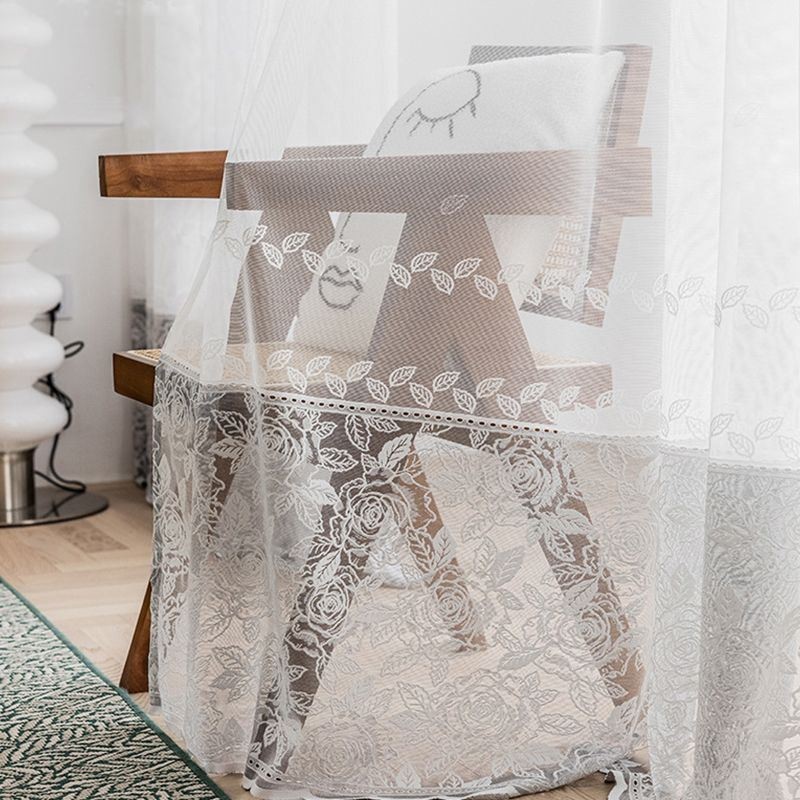 Cortina Moderna Com Design Floral Feita Sob Medida, Cortina De Tule Transparente Para Sala De Estar E Quarto