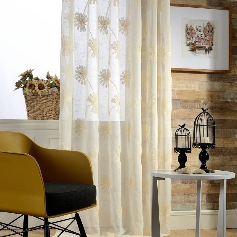 Cortina De Tule Transparente Com Folhas Bordadas De Luxo Feita Sob Medida Para Sala De Estar E Quarto