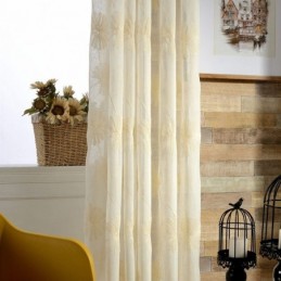 Cortina De Tule Transparente Com Folhas Bordadas De Luxo Feita Sob Medida Para Sala De Estar E Quarto