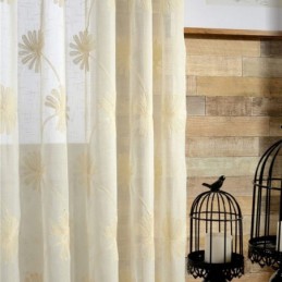 Cortina De Tule Transparente Com Folhas Bordadas De Luxo Feita Sob Medida Para Sala De Estar E Quarto