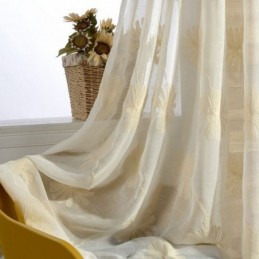 Cortina De Tule Transparente Com Folhas Bordadas De Luxo Feita Sob Medida Para Sala De Estar E Quarto