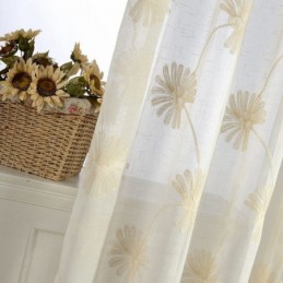 Cortina De Tule Transparente Com Folhas Bordadas De Luxo Feita Sob Medida Para Sala De Estar E Quarto