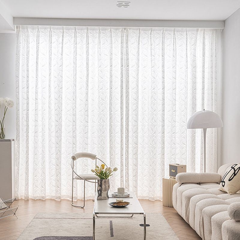 Cortinas De Voile Transparente Branco Com Bordados Para Janelas De Quarto