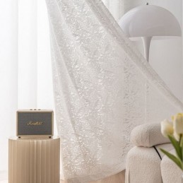 Cortinas De Voile Transparente Branco Com Bordados Para Janelas De Quarto
