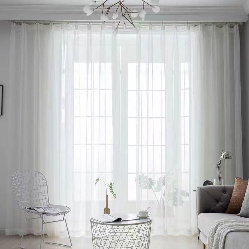 Cortina Moderna De Tule Branco Feita Sob Medida Com Penas Transparentes Para Sala De Estar