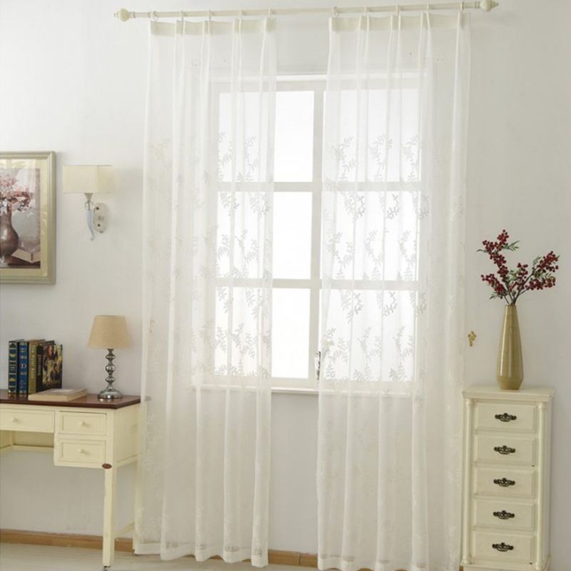 Cortina Branca Transparente Feita Sob Medida, Tule Bordado Para Sala De Estar E Quarto