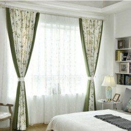 Cortinas De Algodão E Linho Com Estampa Floral E Costura Com Estampa De Plantas Para Sala De Estar