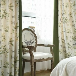 Cortinas De Algodão E Linho Com Estampa Floral E Costura Com Estampa De Plantas Para Sala De Estar