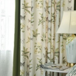 Cortinas De Algodão E Linho Com Estampa Floral E Costura Com Estampa De Plantas Para Sala De Estar
