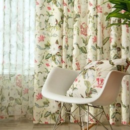 Cortina De Algodão E Linho Sob Medida, Estilo Americano, Com Estampa De Plantas
