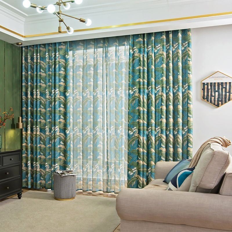 Cortinas De Algodão E Linho Estilo Americano Com Estampa De Folha De Bananeira