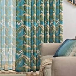 Cortinas De Algodão E Linho Estilo Americano Com Estampa De Folha De Bananeira