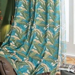 Cortinas De Algodão E Linho Estilo Americano Com Estampa De Folha De Bananeira