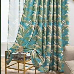 Cortinas De Algodão E Linho Estilo Americano Com Estampa De Folha De Bananeira