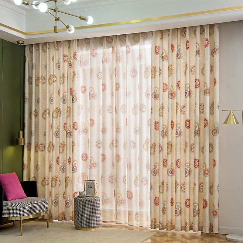 Cortina De Algodão E Linho Sob Medida, Estilo Americano, Com Estampa Floral, Semi Blackout