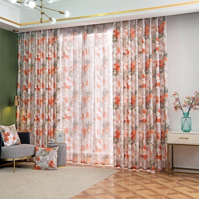Cortina De Algodão E Linho Sob Medida, Estilo Americano, Com Estampa Floral