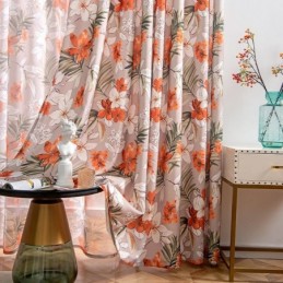 Cortina De Algodão E Linho Sob Medida, Estilo Americano, Com Estampa Floral