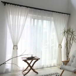 Cortina Branca Transparente Feita Sob Medida Cortina Sólida Cor Sólida Voile Sala De Estar Quarto