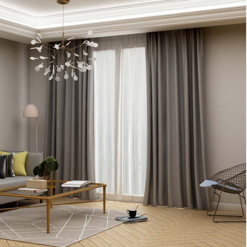 Cortina Blackout Cinza Moderna Feita Sob Medida, Tecido De Imitação De Seda De Cor Sólida Para Sala De Estar E Quarto