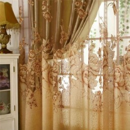 Cortina Retrô Transparente Sob Medida, Cortina Jacquard Marrom Para Sala De Estar