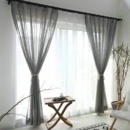 Cortina Cinza Transparente Feita Sob Medida, Cortina Respirável De Voile De Cor Sólida Para Sala De Estar E Quarto