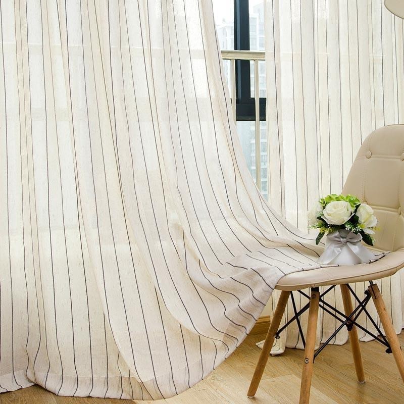 Cortina Nórdica Simples E Transparente Feita Sob Medida, Listras Em Jacquard, Tecido Misto De Linho E Proteção Ambiental
