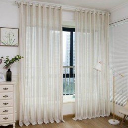 Cortina Nórdica Simples E Transparente Feita Sob Medida, Listras Em Jacquard, Tecido Misto De Linho E Proteção Ambiental