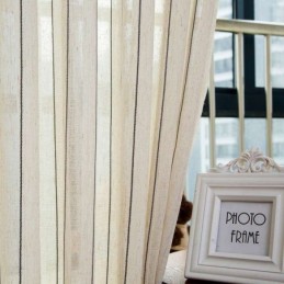 Cortina Nórdica Simples E Transparente Feita Sob Medida, Listras Em Jacquard, Tecido Misto De Linho E Proteção Ambiental