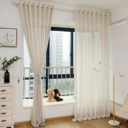 Cortina Nórdica Simples E Transparente Feita Sob Medida, Listras Em Jacquard, Tecido Misto De Linho E Proteção Ambiental