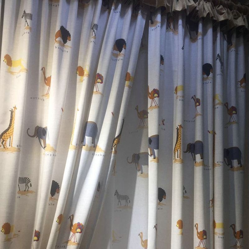 Cortina Bege Com Estampa De Desenho Animado Feita Sob Medida Cortina Leão Girafa Elefante Cortinas Para Quarto Infantil