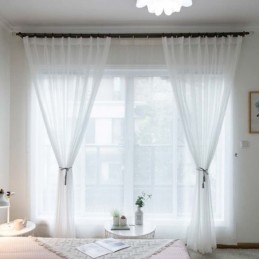 Cortina Branca Transparente Respirável Feita Sob Medida, Moderna E Simples, Para Sala De Estar, Quarto E Estudo