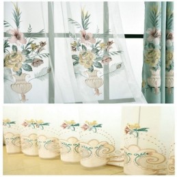 Cortina Transparente Bordada Respirável Feita Sob Medida, Tratamento De Janela De Luxo Americano