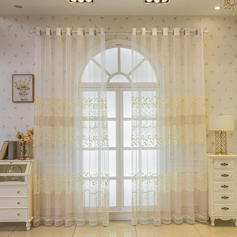 Cortina Nórdica Transparente Sob Medida Com Bordado De Videira Para Sala De Estar E Quarto