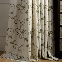 Cortina Estilo Japonês Feita Sob Medida Cortina Minimalista Com Folhas Verdes Bordadas Sala De Estar Quarto