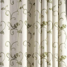 Cortina Estilo Japonês Feita Sob Medida Cortina Minimalista Com Folhas Verdes Bordadas Sala De Estar Quarto
