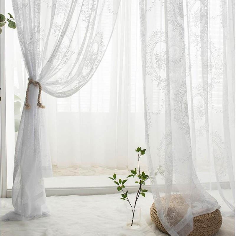 Cortina Transparente Estilo Europeu Feita Sob Medida, Painel De Cortina De Renda Rosa E Espelho, Voile, Janela Saliente Para Varanda, Uma