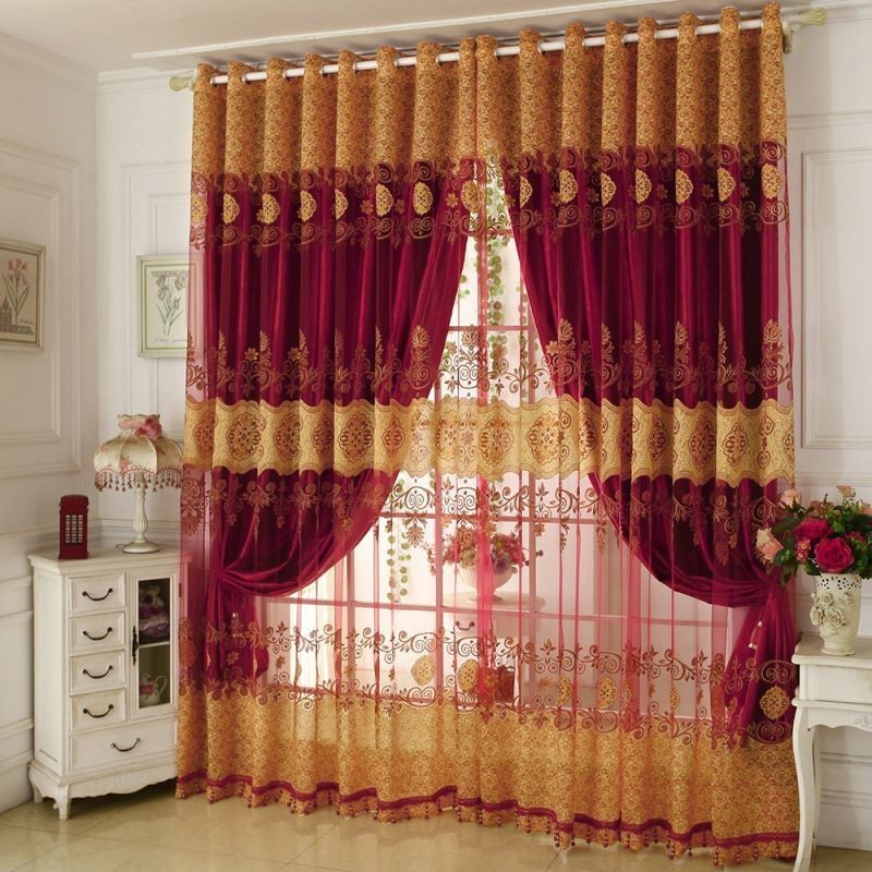 Cortina Transparente Minimalista De Voile Clássico Feita Sob Medida, Cortina Jacquard Europeia Para Sala De Estar E Janela