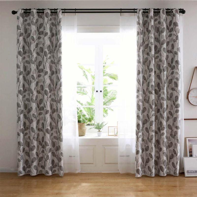 Cortina Simples Com Estampa De Folhas Sob Medida, Tecido Cinza Estilo Nórdico Para Sala De Estar, Quarto E Estudo