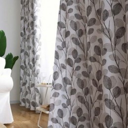 Cortina Simples Com Estampa De Folhas Sob Medida, Tecido Cinza Estilo Nórdico Para Sala De Estar, Quarto E Estudo