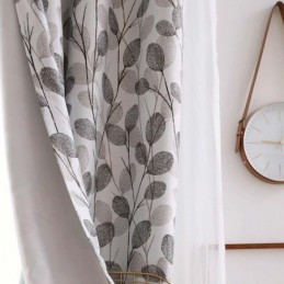 Cortina Simples Com Estampa De Folhas Sob Medida, Tecido Cinza Estilo Nórdico Para Sala De Estar, Quarto E Estudo