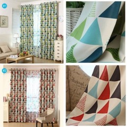 Cortina De Geometria Nórdica Sob Medida Cortina Triângulo Verde Sala De Estar Quarto Tecido