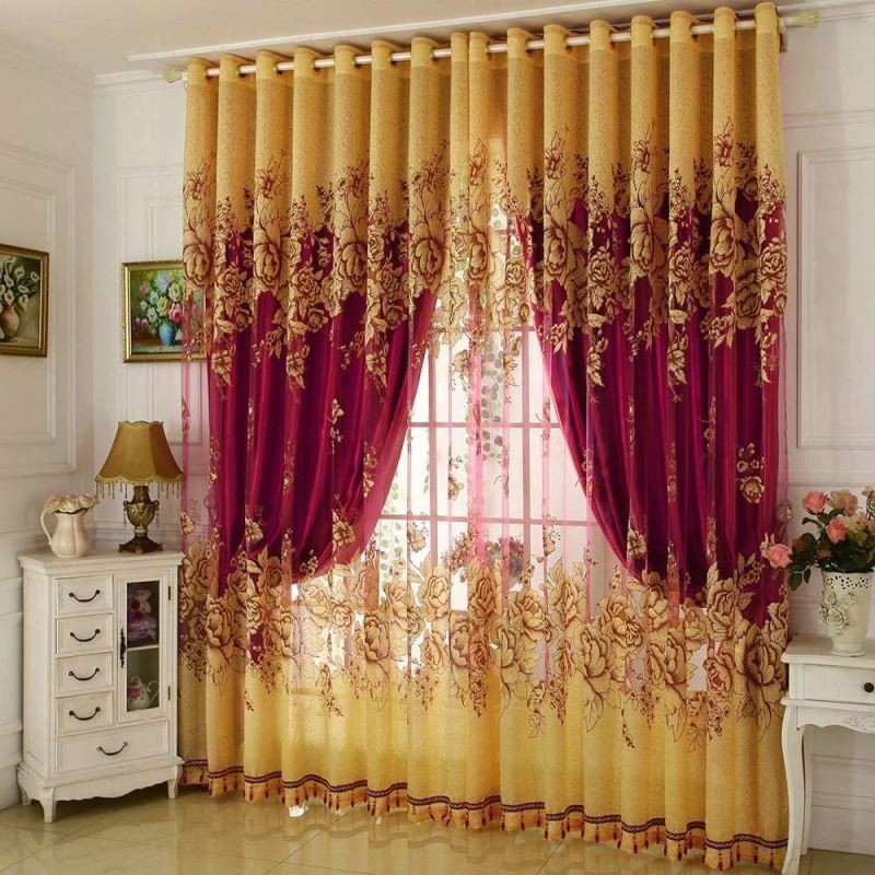 Cortina Luxuosa Transparente Feita Sob Medida, Jacquard, Amarelo, Peônia, Sala De Estar, Quarto, Janela