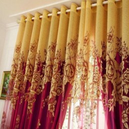Cortina Luxuosa Transparente Feita Sob Medida, Jacquard, Amarelo, Peônia, Sala De Estar, Quarto, Janela