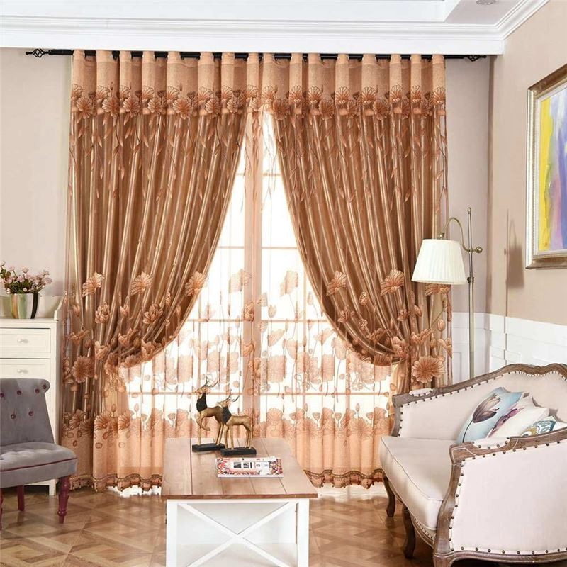 Cortina De Voile Minimalista Moderna Feita Sob Medida, Cortina Jacquard Marrom, Transparente Para Sala De Estar E Janela