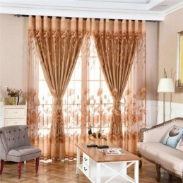 Cortina De Voile Minimalista Moderna Feita Sob Medida, Cortina Jacquard Marrom, Transparente Para Sala De Estar E Janela