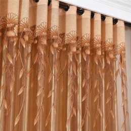 Cortina De Voile Minimalista Moderna Feita Sob Medida, Cortina Jacquard Marrom, Transparente Para Sala De Estar E Janela