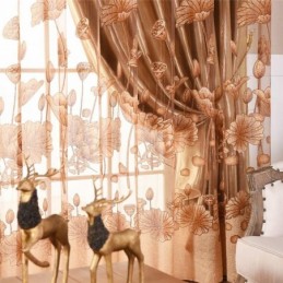 Cortina De Voile Minimalista Moderna Feita Sob Medida, Cortina Jacquard Marrom, Transparente Para Sala De Estar E Janela